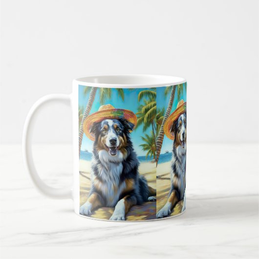 Australian Shepherd On Beach hondenliefhebber zome Koffiemok (Links)