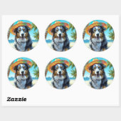 Australian Shepherd On Beach hondenliefhebber zome Ronde Sticker (Vel)