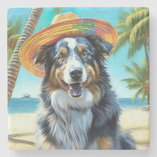 Australian Shepherd On Beach hondenliefhebber zome Stenen Onderzetter
