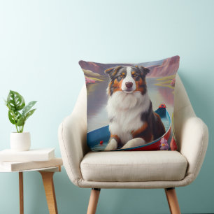 Australian Shepherd op een Peddel: Een Schitterend Kussen