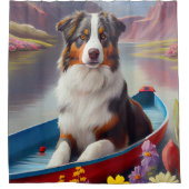 Australian Shepherd op Paddle: Een Schilderachtig Douchegordijn (Voorkant)