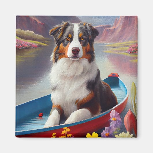 Australian Shepherd op Paddle: Een Schilderachtig  Magneet (Voorkant)