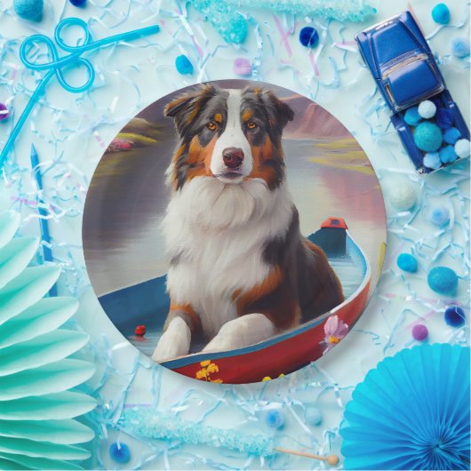 Australian Shepherd op Paddle: Een Schilderachtig Papieren Bordje (Feest)