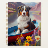 Australian Shepherd op Paddle: Een Schilderachtig Planner (Voorkant)