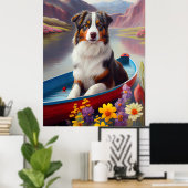 Australian Shepherd op Paddle: Een Schilderachtig Poster (Thuiskantoor)