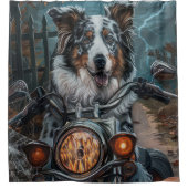 Australian Shepherd Riding Motorcycle Halloween Douchegordijn (Voorkant)