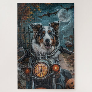 Australian Shepherd Riding Motorcycle Halloween Legpuzzel