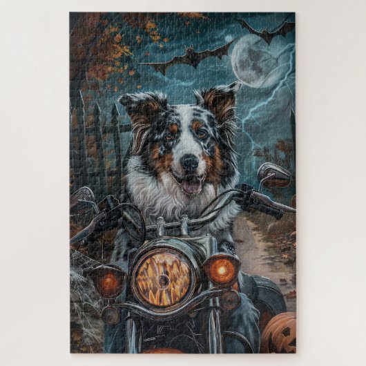 Australian Shepherd Riding Motorcycle Halloween Legpuzzel (Verticaal)