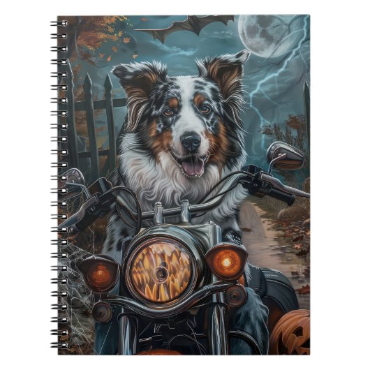 Australian Shepherd Riding Motorcycle Halloween Notitieboek (Voorkant)