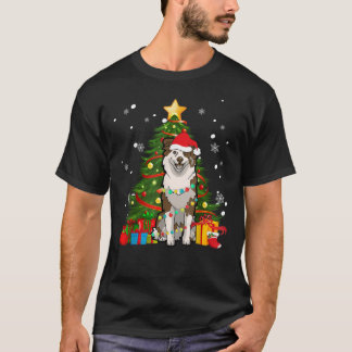 Australian shepherd Santa Christmas Tree Light T-shirt