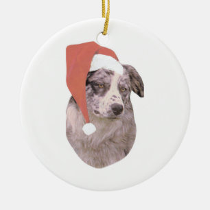 Australian Shepherd Santa Hat Ornament