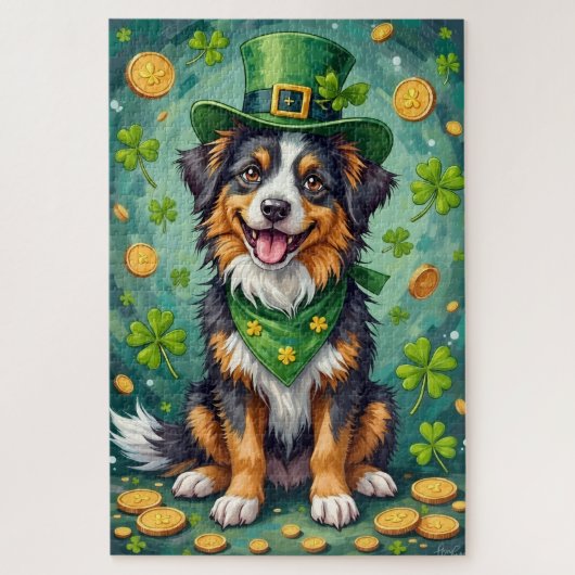 Australian Shepherd St Patrick’s Day Lucky Dog Legpuzzel (Verticaal)