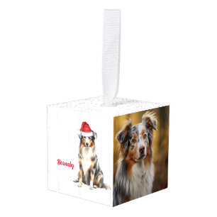 Australian Shepherd twee foto's van Kerstmis Kubus Ornament