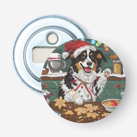 Australian Shepherd Vakantie Bakken Kerstmis Button Flesopener (Voorkant)