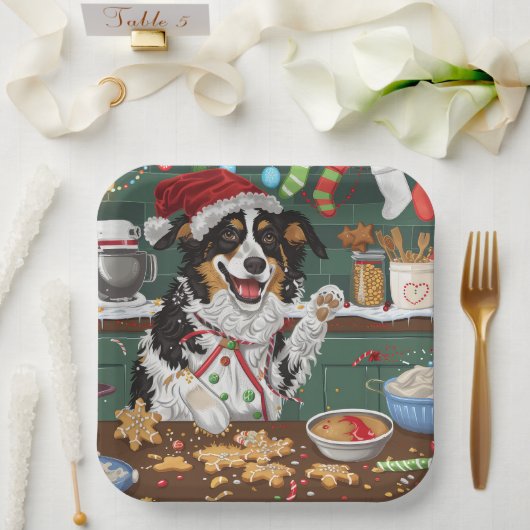 Australian Shepherd Vakantie Bakken Kerstmis Papieren Bordje (Huwelijk)
