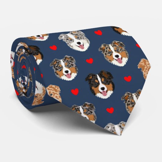 Australian Shepherd Valentine Hearts Pattern Dog Stropdas (Opgerold)