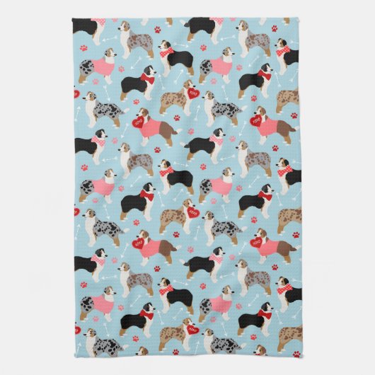 Australian Shepherd Valentine Pattern Theedoek (Verticaal)