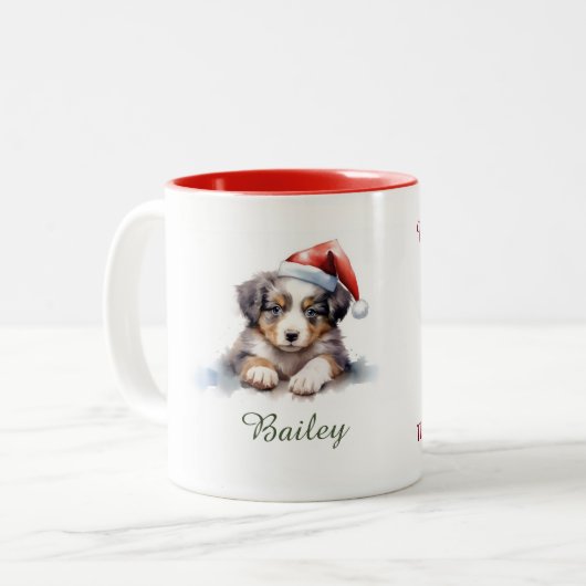 Australian Shepherd Waterverf Kerstmis Mok (Voorkant links)