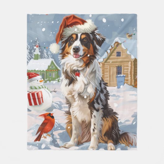 Australian Shepherd Winter Wonderland Kerstmis Fleece Deken (Voorkant)