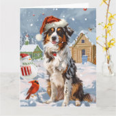 Australian Shepherd Winter Wonderland Kerstmis Kaart (Gele Bloem)