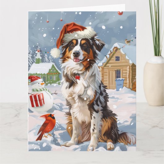 Australian Shepherd Winter Wonderland Kerstmis Kaart (Voorkant)