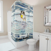 Australian Shepherd "Yippee" Frisbee Shower Decor Douchegordijn (In situ)