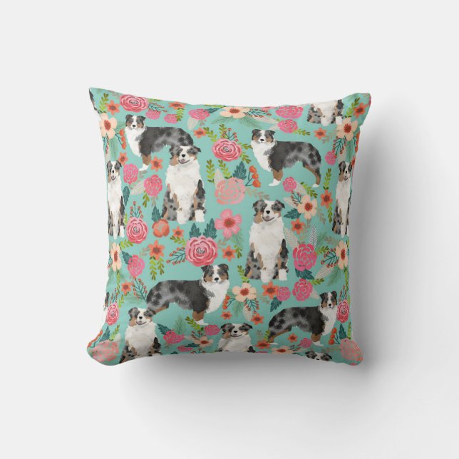 Australian Shepherds Florals Pillow Kussen (Voorkant)