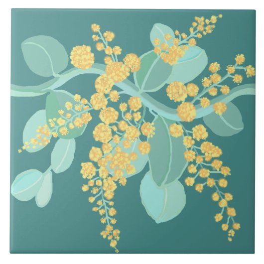 Australian Silver Wattle blossoms Ceramic Tegel Tegeltje (Voorkant)