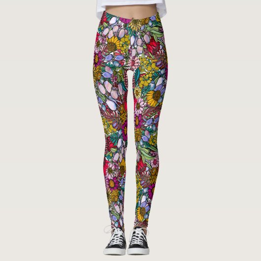 Australian Summer Wildflower Garden Leggings (Voorkant)
