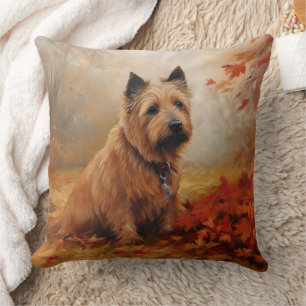 Australian Terrier in herfstbladeren val inspireer Kussen