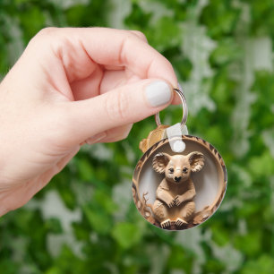 Australian Tree Hugger: Koala Beer Houtprint Sleutelhanger
