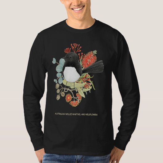 Australian Willie Wagtail and Wildflowers T-shirt (Voorkant)