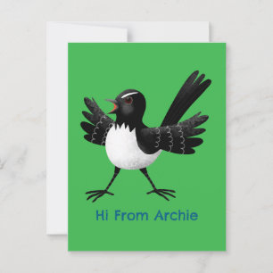 Australian Willie Wagtail cartoon gepersonaliseerd Briefkaart