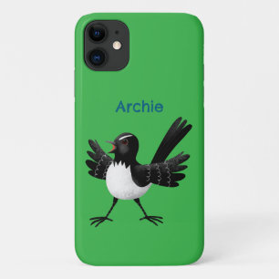Australian Willie Wagtail cartoon gepersonaliseerd iPhone 11 Hoesje