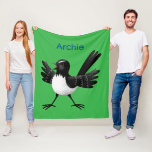 Australian Willie Wagtail cartoon gepersonaliseerd Fleece Deken