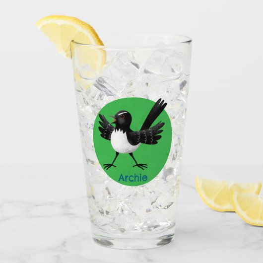 Australian Willie Wagtail cartoon gepersonaliseerd Glas (Voorkant ijs)
