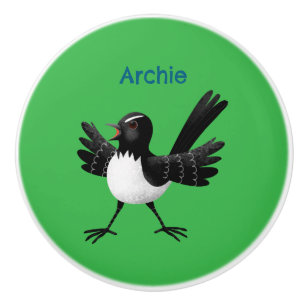 Australian Willie Wagtail cartoon gepersonaliseerd Keramische Knop