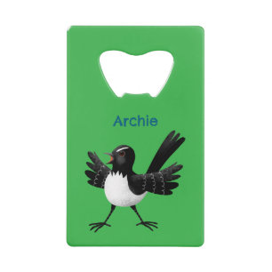 Australian Willie Wagtail cartoon gepersonaliseerd Kredietkaart Flessenopener