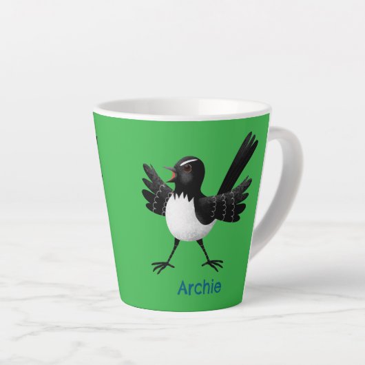 Australian Willie Wagtail cartoon gepersonaliseerd Latte Mok (Rechterhoek)