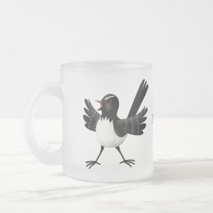 Australian Willie Wagtail cartoon gepersonaliseerd Matglas Koffiemok