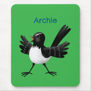Australian Willie Wagtail cartoon gepersonaliseerd Muismat
