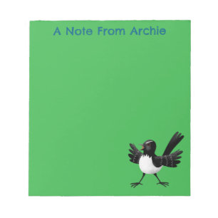 Australian Willie Wagtail cartoon gepersonaliseerd Notitieblok