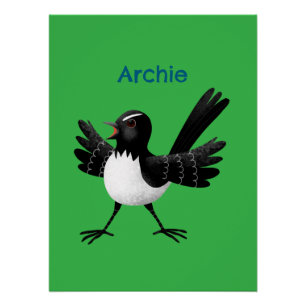 Australian Willie Wagtail cartoon gepersonaliseerd Perfect Poster