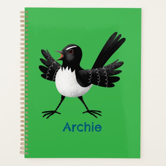 Australian Willie Wagtail cartoon gepersonaliseerd Planner (Voorkant)