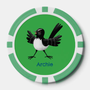 Australian Willie Wagtail cartoon gepersonaliseerd Poker Chips
