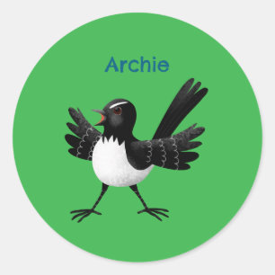 Australian Willie Wagtail cartoon gepersonaliseerd Ronde Sticker
