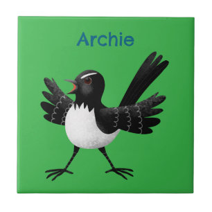 Australian Willie Wagtail cartoon gepersonaliseerd Tegeltje
