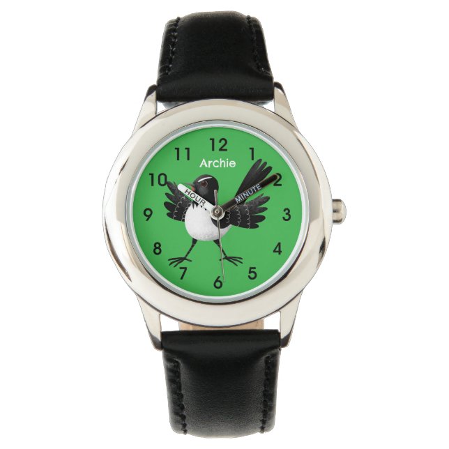 Australian Willie Wagtail cartoon Horloge (Voorkant)