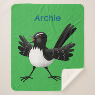 Australian Willie Wagtail cartoon Sherpa Deken