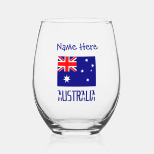 Australië Australische Vlag Blauw Personalisatie Wijnglas Zonder Voet
